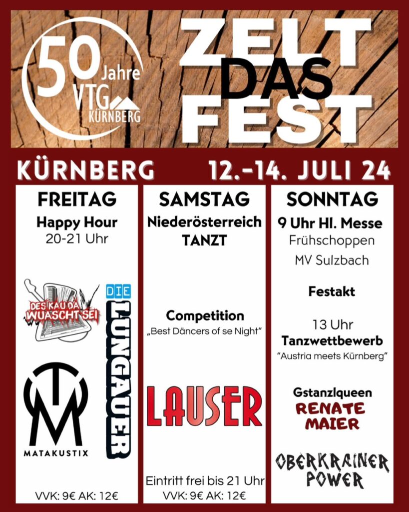 Zeltfest der Volkstanzgruppe Kürnberg von 12. -14. Juli 2024 in Kürnberg