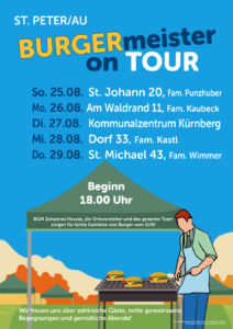 Plakat Burgermeister on Tour am 27. August 2024 im Kommunalzentrum Kürnberg.