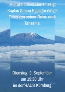 Vortrag über Tansania am 3. September 2024 um 19:30 Uhr im dorfHAUS Kürnberg.